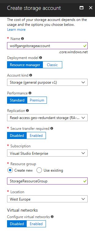 Create a new Azure storage account