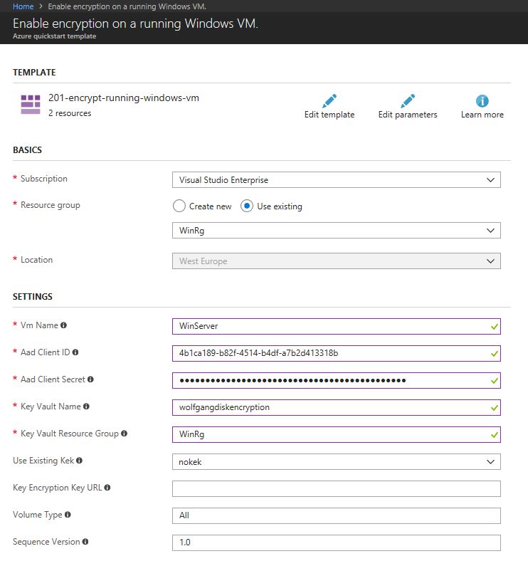 Enable encryption on a running Windows VM template