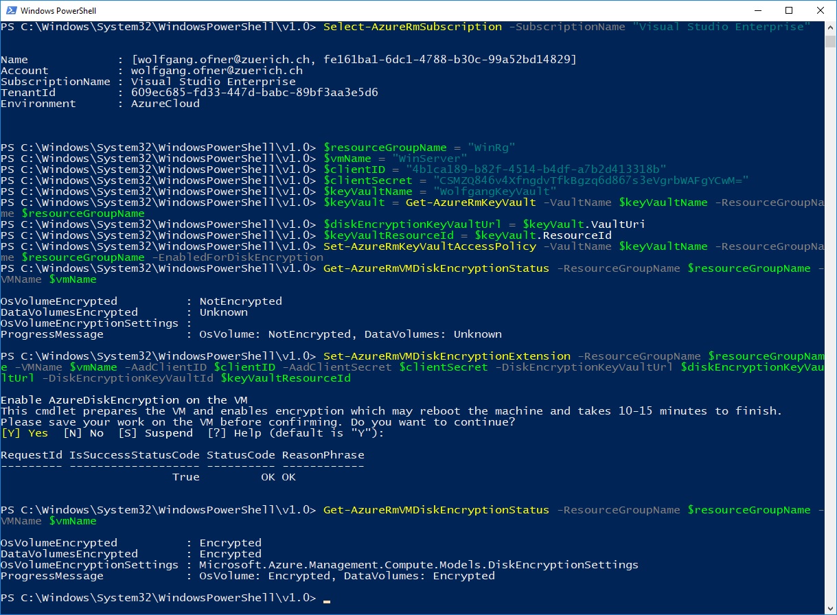 Encrypt a Windows VM using PowerShell