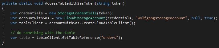 Access the table with the SAS token
