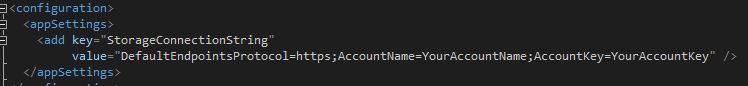 Add the connection string to your storage account to the App.config file