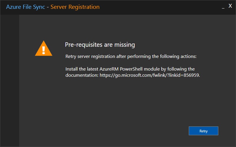 Azure File Sync Azure PowerShell Module missing