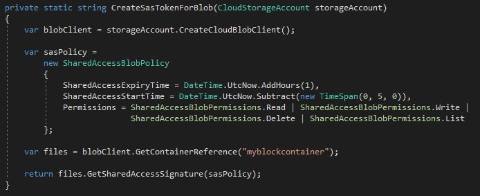 Create an SAS token for a blob
