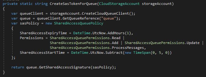 Create an SAS token for a queue