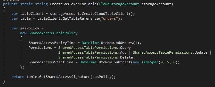 Create an SAS token for a table