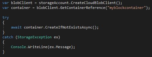 Create the container myblockcontainer if it does not exist