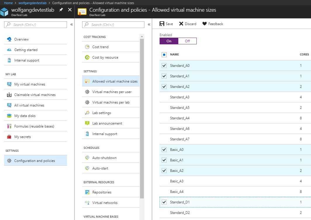 Enable allowed virtual machine sizes policy