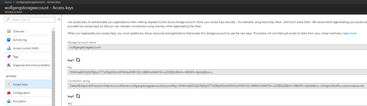 Finding the Storage account name, storage key and connection string