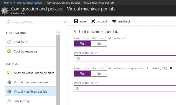 Limit the number of virtual machines and premium OS disks per lab