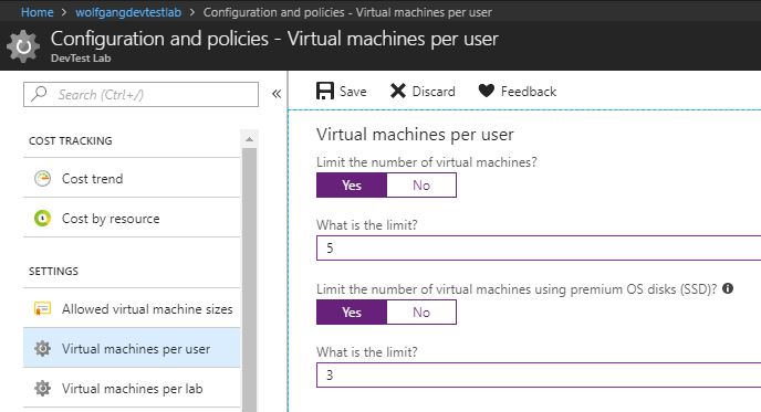 Limit the number of virtual machines and premium OS disks per user