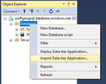 Start the Import Data-tier Application wizard