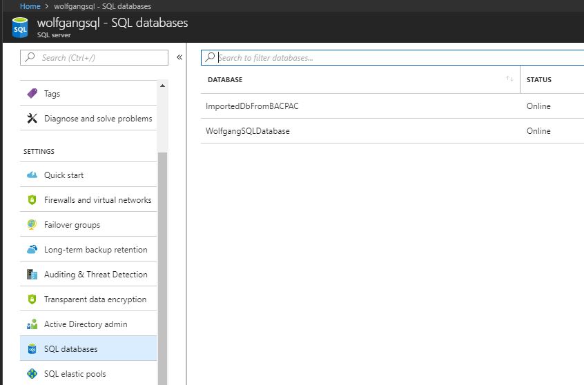 The database got created by the imported schema