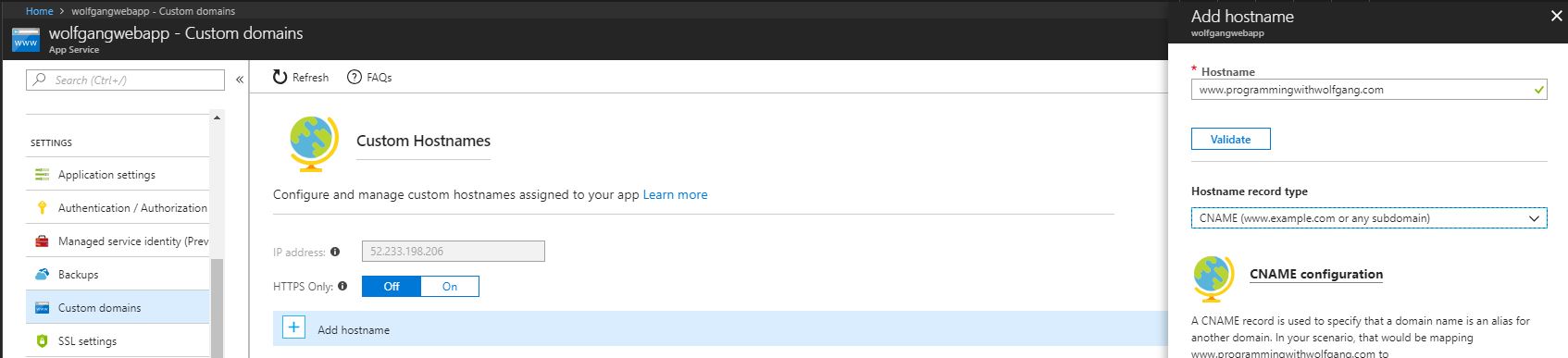 Add a hostname for your custom domain