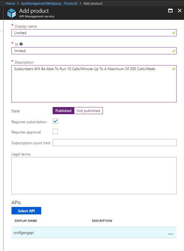 Create a new Product to limit the requests