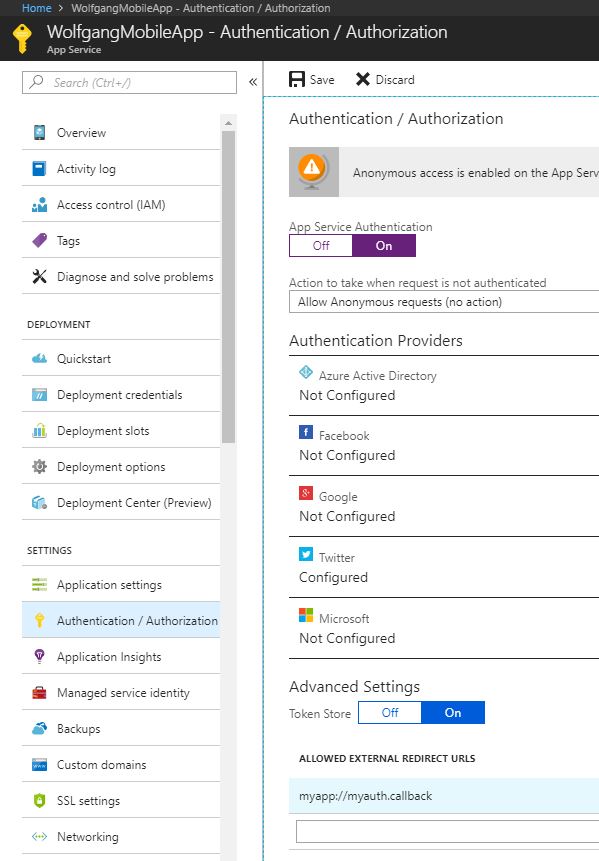 Enable Twitter authentication and authorization