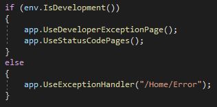 Configure exception handling depending on the hosting environment