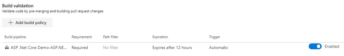Build validation in the branch policies