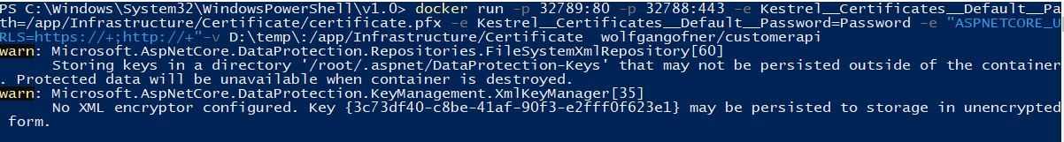 Start a .NET Core application and provide a certificate