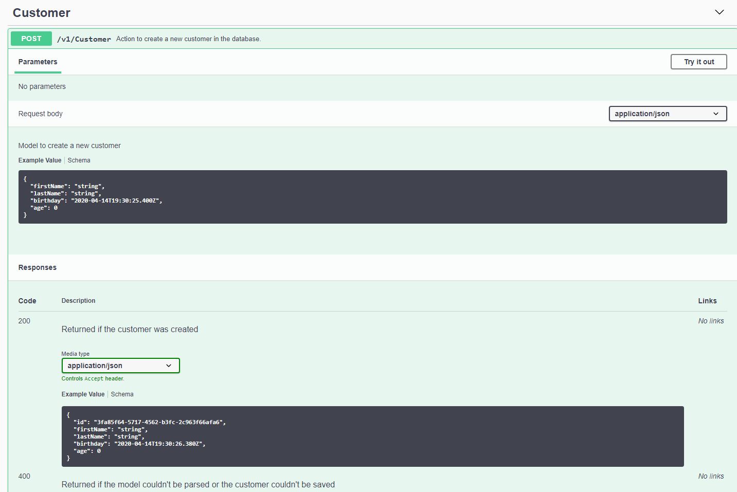 Swagger UI information about an action