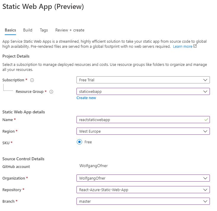 Configure the Static Web Apps