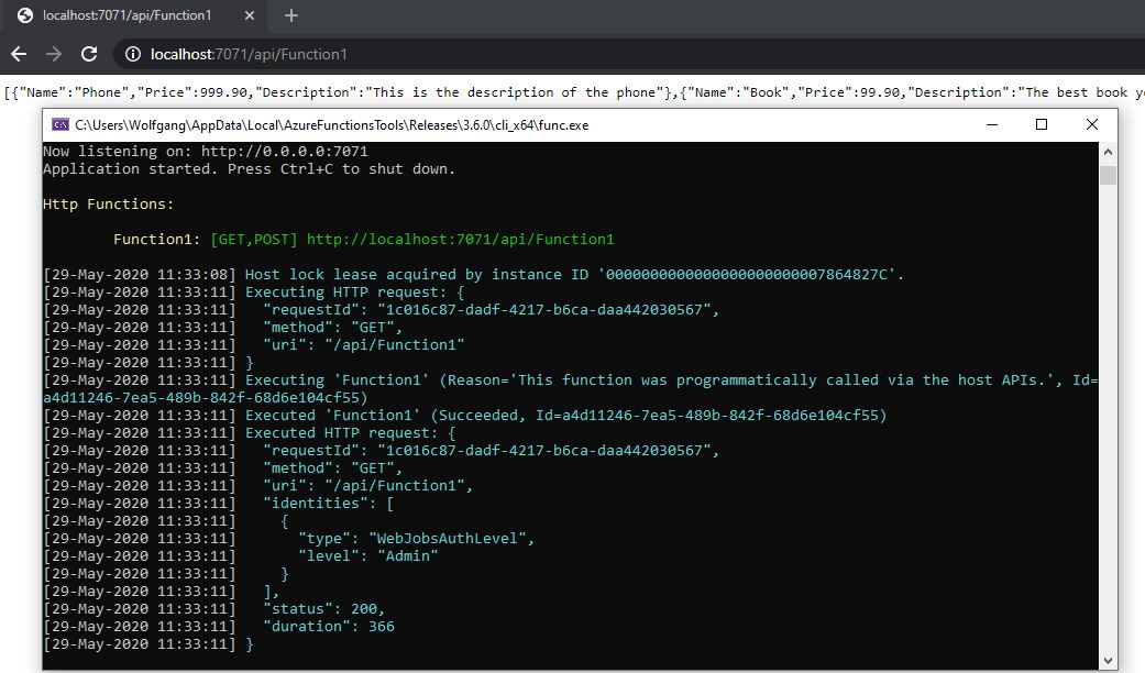 Testing the Azure Function locally