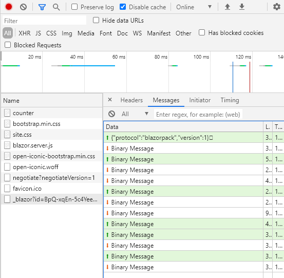 SignalR messages between server and browser