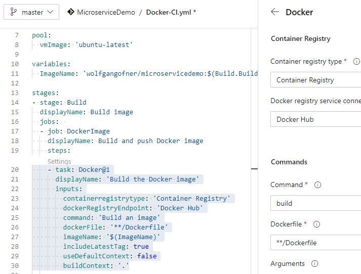 Edit the Docker task in the DevOps CI pipeline