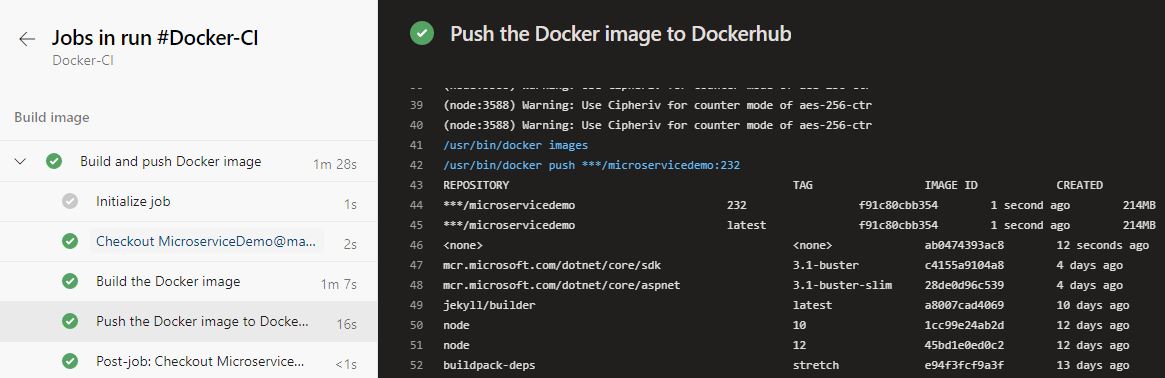 The DevOps CI pipeline ran successfully