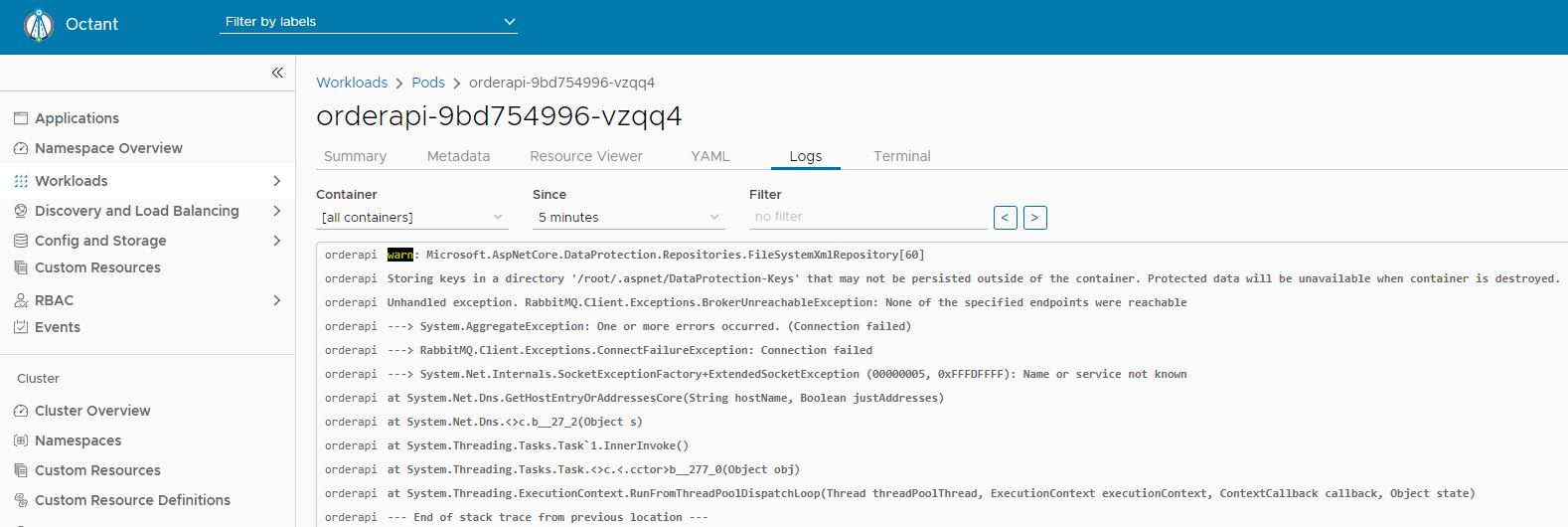 RabbitMQ causes an Exception
