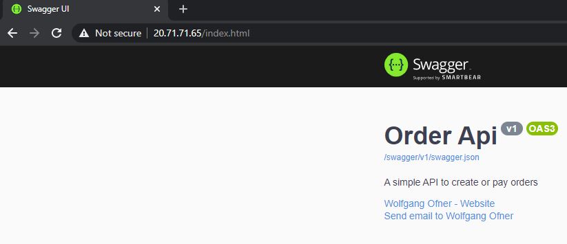 The Swagger UI of the microservice