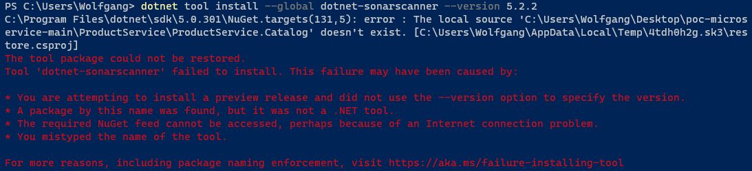 Installing a NuGet package failed