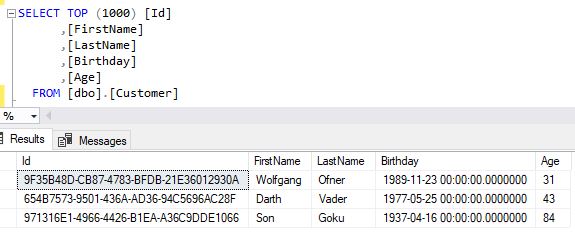 Query customers from the database using SSMS