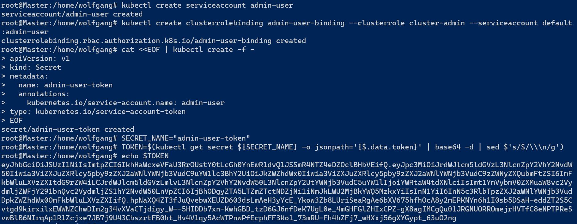 Create a new service account and print its token